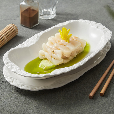 Rock patterned fish plate, steamed fish plate, creative and personalized ceramic dining plate, household vegetable plat