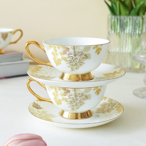 Light luxury style gold bone china coffee cup, French afternoon tea cup, high aesthetic cup, plate, women's high-end br