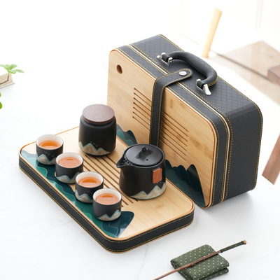 Qianli Jiangshan Japanese Kung Fu Travel Tea Set Enterprise Moving Father's Day Business Gift Loo