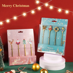 Christmas Series 304 Stainless Steel Gold Tableware Coffee Stir Spoon Dessert Spoon Fruit Fork Four Piece Gift Box Set