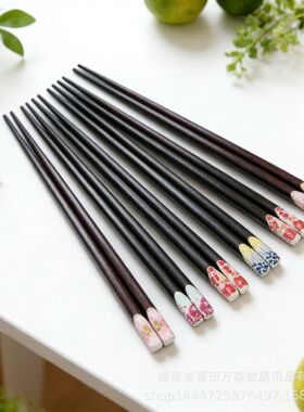 Creative Home Nail Printed Chopsticks Japanese Flower Pattern Pointed Chopsticks Lacquer free Wax free Wooden Plum Blos