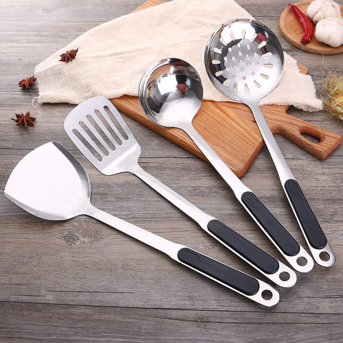 Three inch European stainless steel cooking spoon shovel, four piece set, kitchen big drain spoon, Congee spoon, spatula