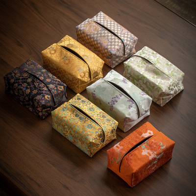 Chinese Zen inspired Light Luxury Tissue Box Fabric Living Room Tea Desktop Retro Paper Box Face Tissue Set Home Paper