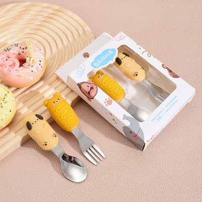 304 stainless steel spoon fork bread bear pink rabbit puppy children's student cartoon fork spoon eating doll shaped ta