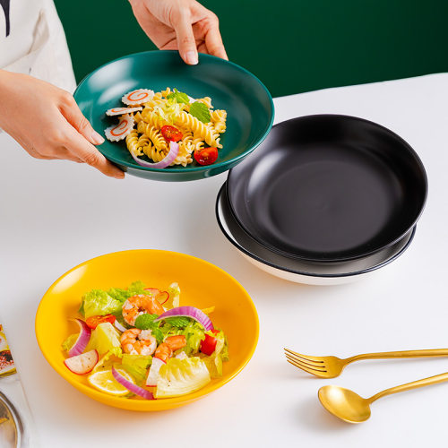 Home Creative Flat Plate Vegetable Plate Glazed Ceramic Pasta Plate Commercial Restaurant Fruit Salad Bowl Plate