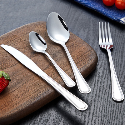 Double line stainless steel cutlery, knives, forks, spoons, steak knives, forks, hotel Western cutlery, spoons, four pi