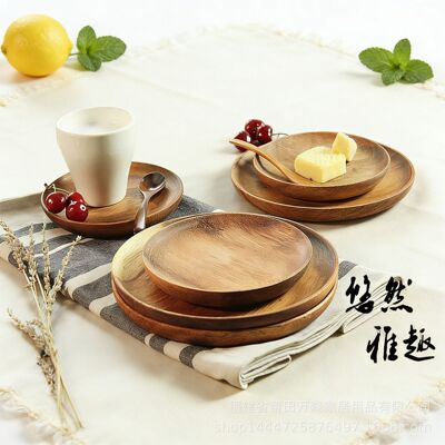 New Acacia Wood Disk Round Wood Disk Solid Wood Disk Coffee Fashion Afternoon Refreshment Disk Fruit Disk