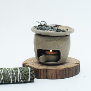Japanese handmade rough pottery baking oven, tea oven, tea aroma extractor, wabi sabi wind incense plant, cedar aromath