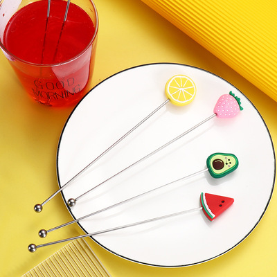 Stainless steel creative silicone fruit stirrer, milk tea, coffee, cocktail stirrer, bar cocktail shaker, long handle