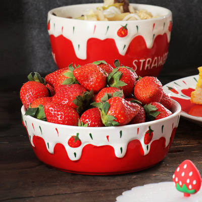 Strawberry Salad Bowl High Beauty Ceramic Cute Japanese Dessert 6-inch Portable Creative Western Yogurt Girl