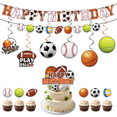 Global birthday party decoration products, basketball, football, birthday spiral pendant, ball, birthday cake insert