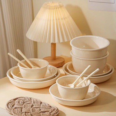 Milk whirring tableware bowls for home use, modern and high-end ceramic dish sets, tableware for one person to eat, sim