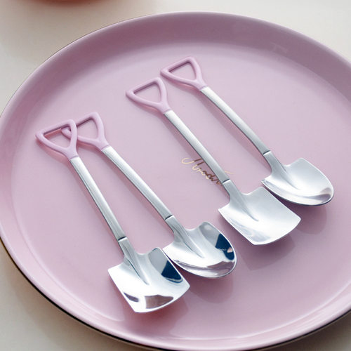 Girl Heart Peach Pink Silver Square Head Dessert Spoon 304 Stainless Steel Iron Spoon Spoon Spoon Iron Spoon Exquisite