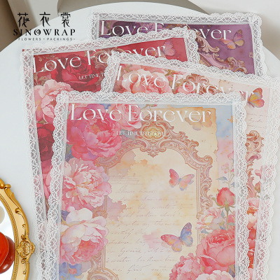 Flower Clothes 2026 Valentine's Day Packaging Paper Rose Knight French Rose Lace Edge Background Paper Batch