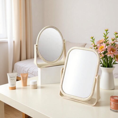 Desktop double-sided straw makeup mirror, desktop home standing dormitory student makeup mirror, girl's heart folding m