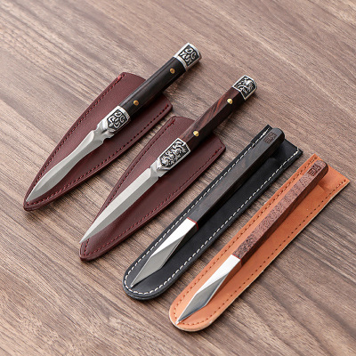 Tea Knife Handmade Tea Needle Black Sandalwood Solid Wood Damascus Pattern Steel Pu erh Tea Knife Tea Set Accessories