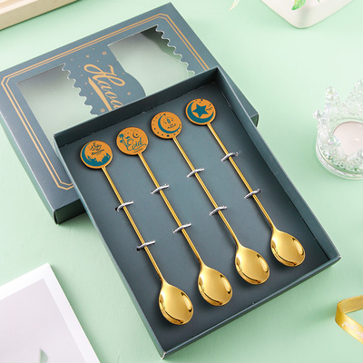 Original 304 Stainless Steel Creative Star Moon Dessert Cake Spoon Coffee Stir Ice Spoon Gift Set