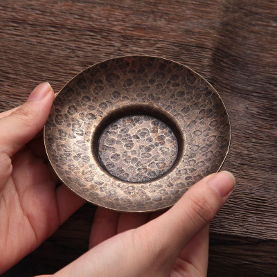 Handmade copper tea cup pad with insulation and antique style Kung Fu tea set, Japanese cup holder, for home and office