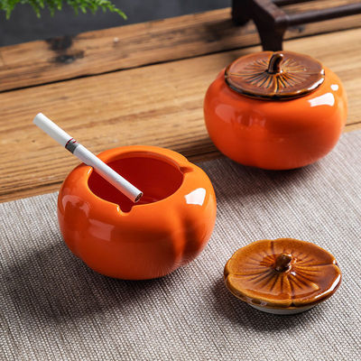 Creative persimmon ashtray, living room ceramic personalized trendy small size with cover, anti fly ash home tea table