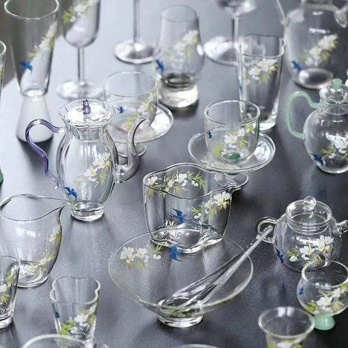 New Chinese style Spring Return Glass Series Collection: Green Tea Utensils, Bowl Lids, Teapots, Teacups, Fair Cups, Ha