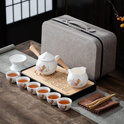 Yangzhi Jade White Porcelain Kung Fu Tea Set Home Office Teapot Lid Bowl Teacup Ceramic High end Light Luxury Gift