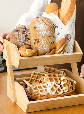 European style multi-layer storage rack, fruit tray, vegetable drainage storage, bamboo rack, cake rack, showcasing fre