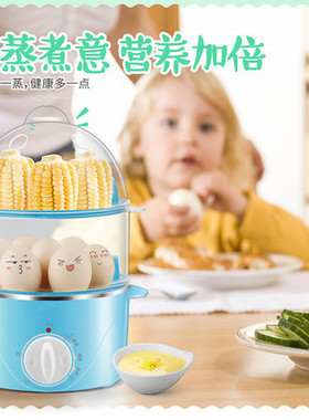 Egg Steamer Mini Double layered Household Stainless Steel Breakfast Machine Light Blue Egg Boiler
