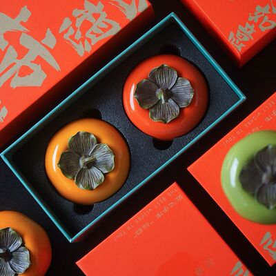 Simulated persimmon tea can, mini ceramic persimmon can, small tea can decoration, everything goes smoothly, empty gift
