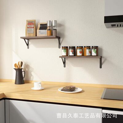 Iron wood combined wall mounted storage rack, kitchen storage rack, simple and modern straight partition wall rack, sol