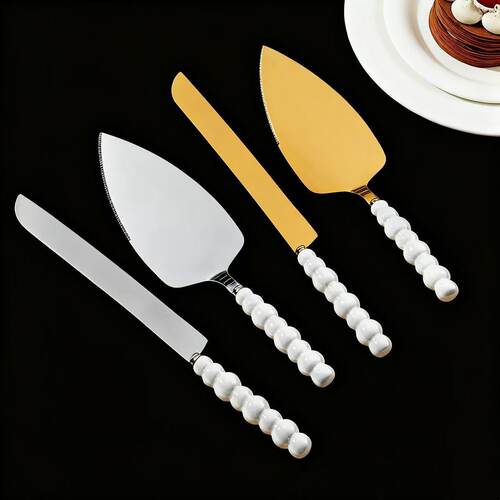 Pearl ceramic handle 430 stainless steel cake knife shovel set creative baking cheese knife pizza shovel dessert tablew