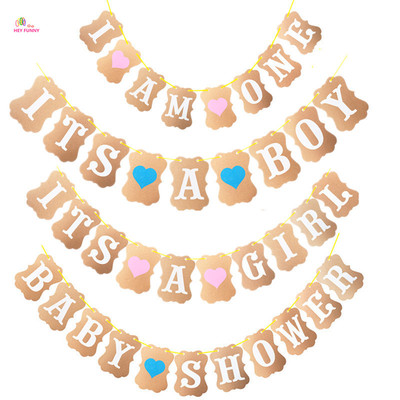 Kraft paper it's a boy latte art i am one baby shower banner, birthday party decoration