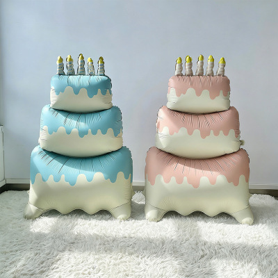 Birthday cake cartoon aluminum film 3D balloon decoration for boys and girls, birthday atmosphere props, photography an