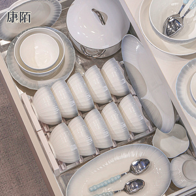 Kangmo KANGMO Home Ceramic Bowl and Dish Set with Glazed Color High Beauty Gradient Blue Rice Bowl and Plate Combination