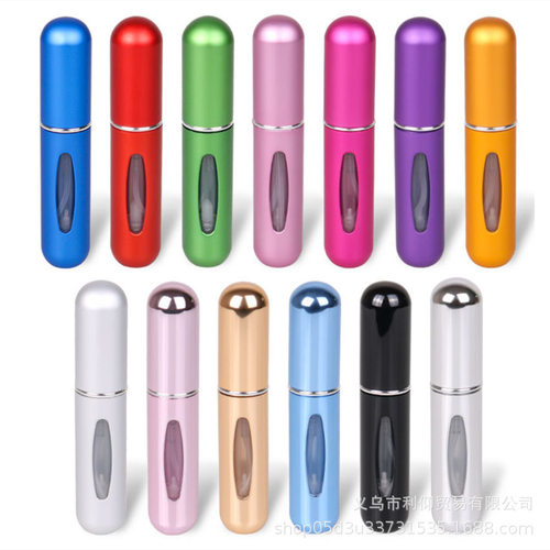 Portable 5ml mini self pump perfume subpackage bottle, bottom can be filled with spray bottle, aluminum perfume empty b