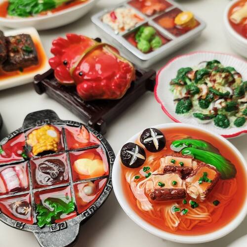 Food refrigerator stickers, local delicacies, dishes, three-dimensional resin desserts, snacks, magnetic decorations