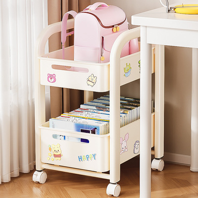 Backpack storage rack with wheels, movable desk, drop down cart, book placement rack, artifact bookshelf storage cabinet