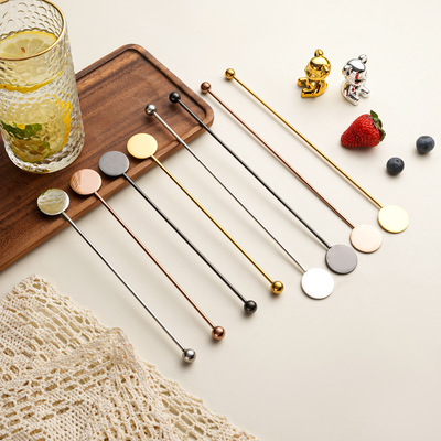 Stainless steel 304 coffee honey long handled round brand cocktail stirrer, cocktail juice bead head spherical stirrer