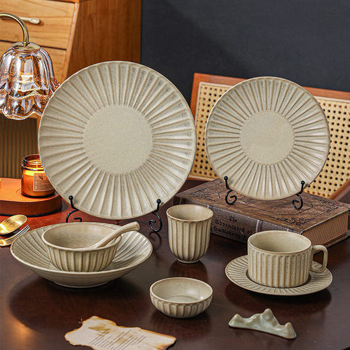 New style kiln change tableware series Dining room household dinner bowl spoon cup plate set afternoon tea Dim sum tabl