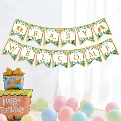 Welcome baby flag swallowtail flag hot goldfish tail birthday party decoration banner