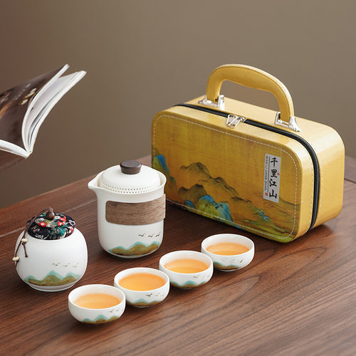 New Chinese style Lingxue Kuaike Cup Set with Handheld Gift Coarse Pottery Qingshan Flying Bird Company Giving Customer