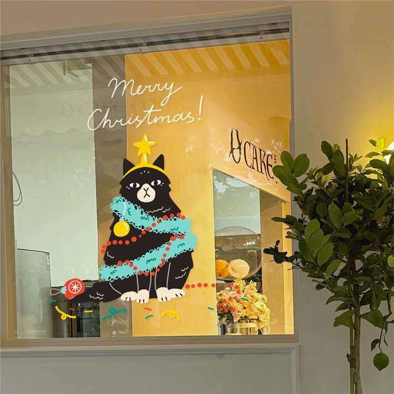 圣诞节装饰贴画小猫静电贴纸节日氛围UV布置玻璃橱窗门贴窗花,节庆用品/礼品,节日装扮用品,淘宝优惠券,粉丝福利购,淘宝优惠卷