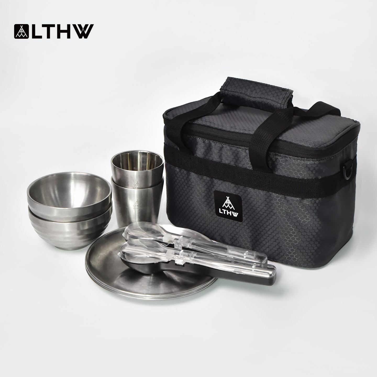 LTHW旅腾酷野餐具套装户外2-4人露营碗筷子水杯菜碟盘子304不锈钢