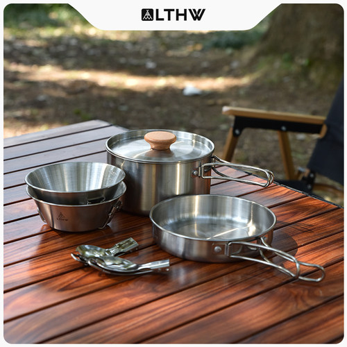 LTHW户外304不锈钢锅具2人套锅