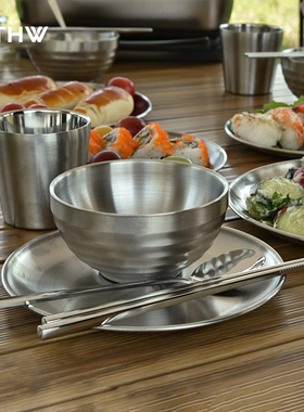 LTHW旅腾餐具户外双层碗勺子双层水杯饭碗菜碟盘子304不锈钢筷子