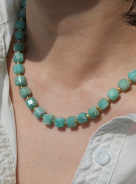 简约气质天河石项链不掉色女夏季感叠戴串珠锁骨链配饰新品