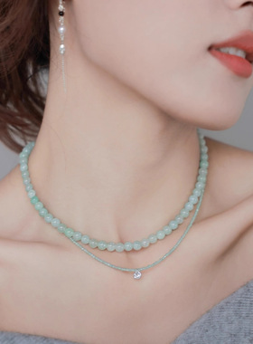 简约气质天河石项链不掉色女夏季感叠戴串珠锁骨链配饰新品