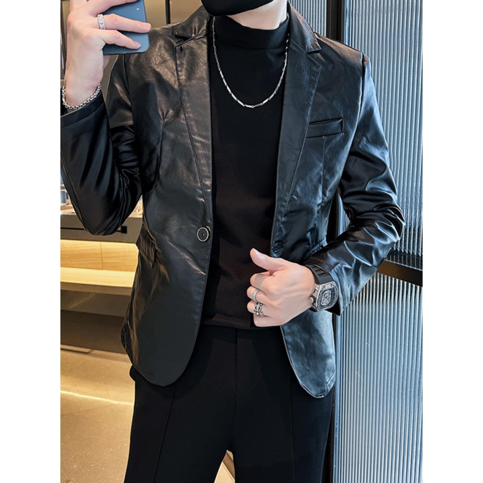 香港机车皮衣外套男高级感2025新款真皮西服男士穿搭西装领夹克潮