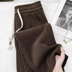 VSEAZMA麦穗纹加绒加厚雪尼尔阔腿裤女休闲垂感灯芯绒直筒长裤冬