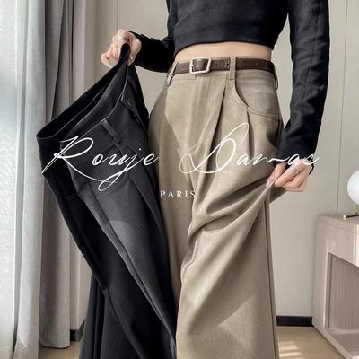 Rouje Damas美拉德西装裤女装窄版高腰垂感宽松显瘦休闲阔腿长裤