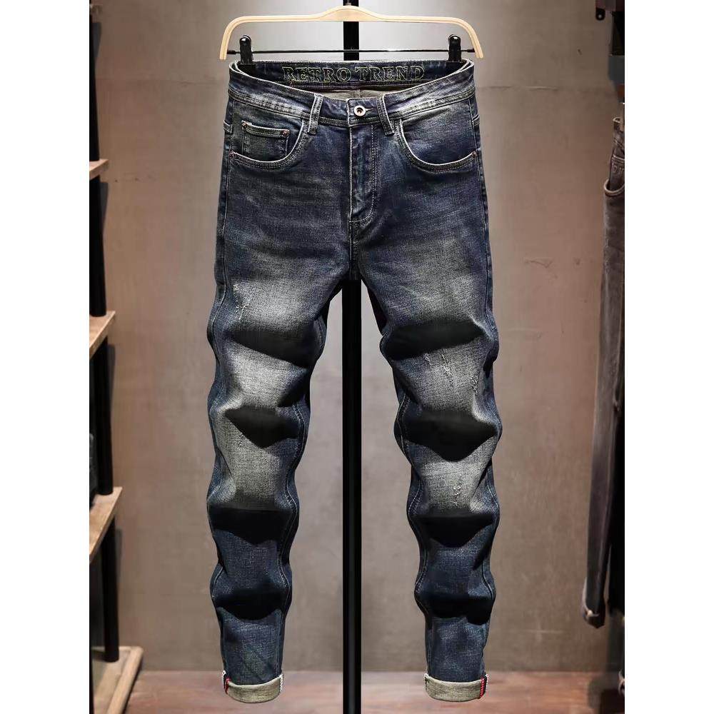 香港潮牌复古牛仔裤男欧美休闲做旧百搭弹力秋冬潮流修身小脚长裤,男装,牛仔裤,淘宝优惠券,粉丝福利购,淘宝优惠卷